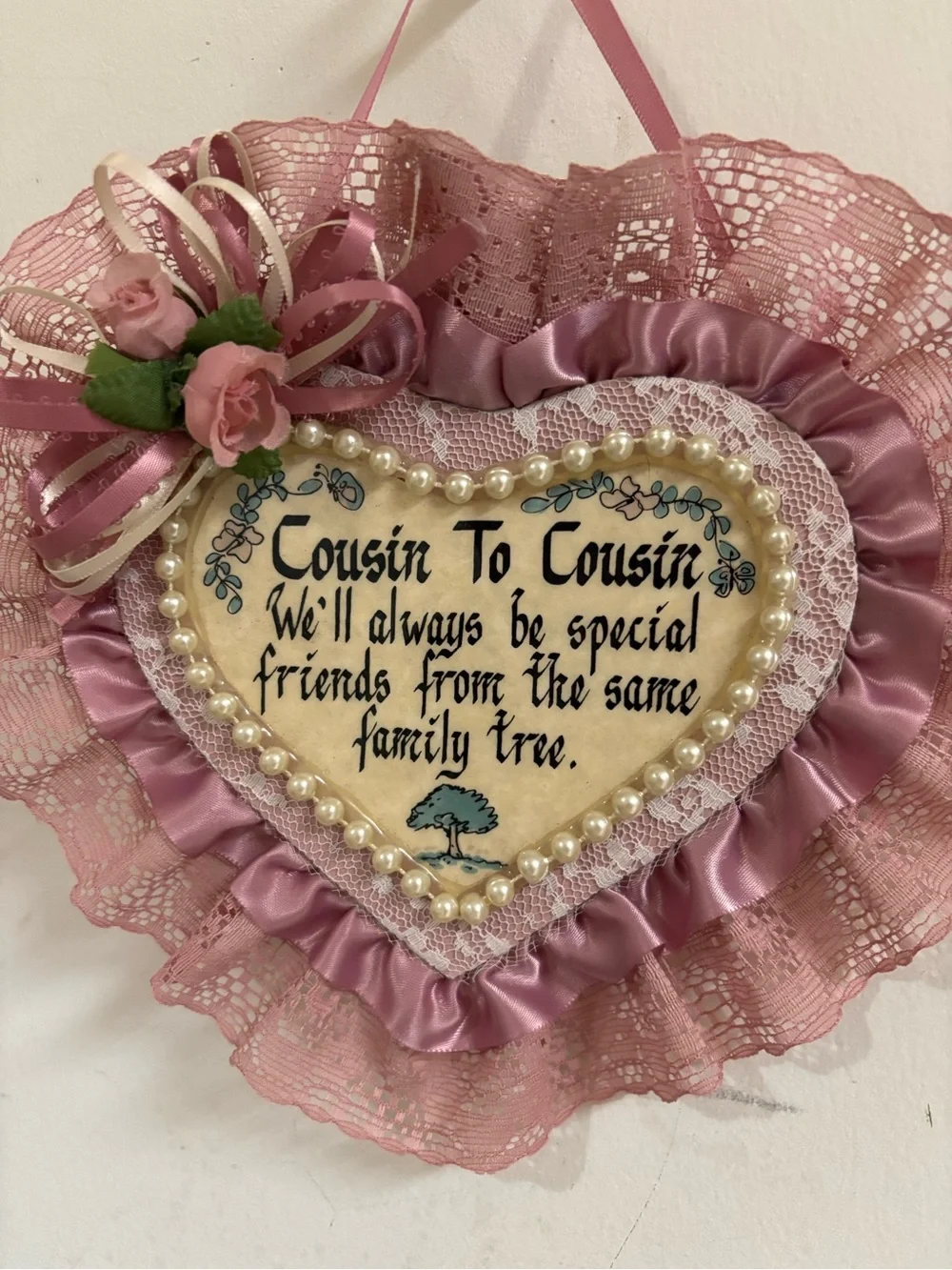Heart-Shaped Pink Lace Wall Hanging 